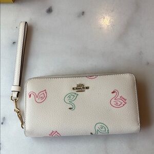 Coach Cream and Pink Wristlet Clutch with Playful Design
